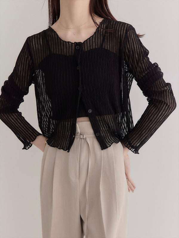 mellow rib sheer cardigan / black