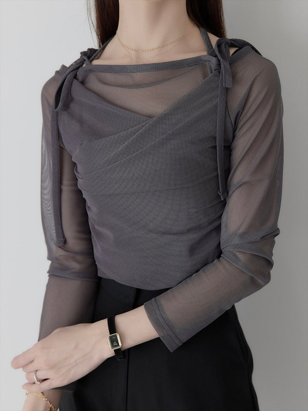 tulle layered ribbon tops / charcoal