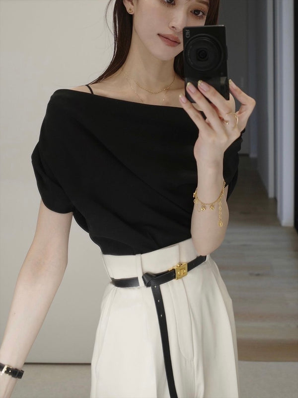 asymmetry drape tops / black