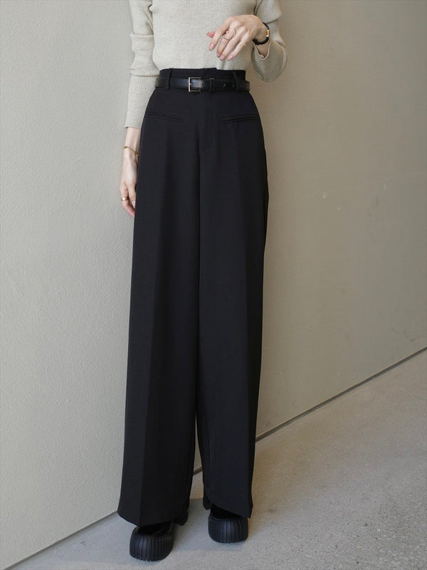 belt set double pocket slacks / black