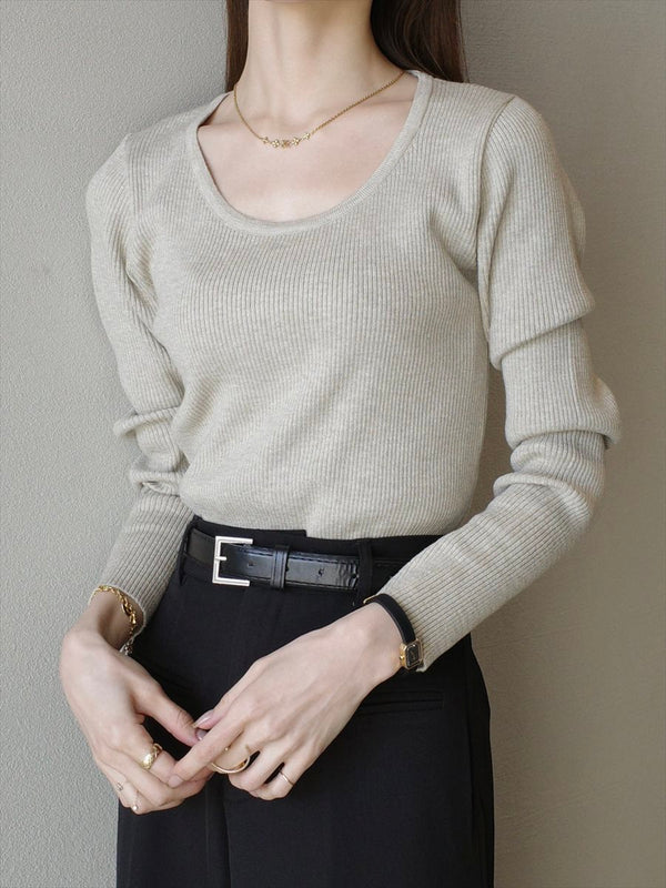 round neck rib knit / beige