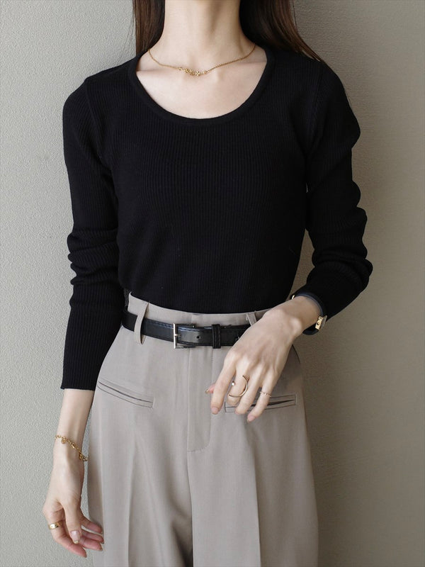 round neck rib knit / black