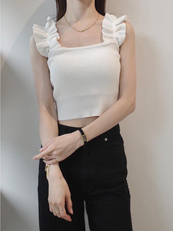 frill strap cropped knit / ivory