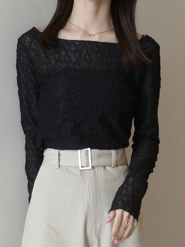 classic lace sheer tops / black