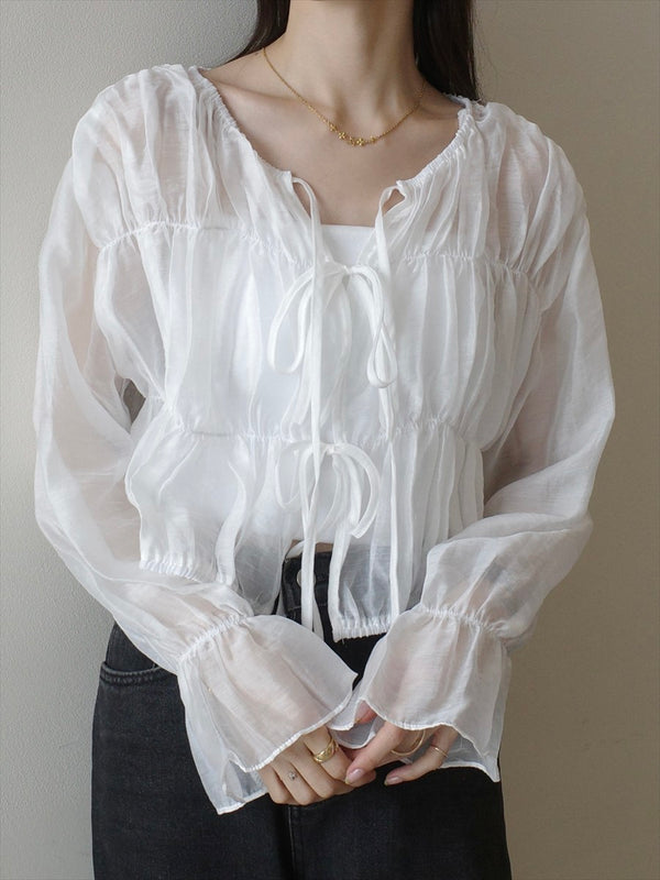 triple ribbon sheer cardigan / white