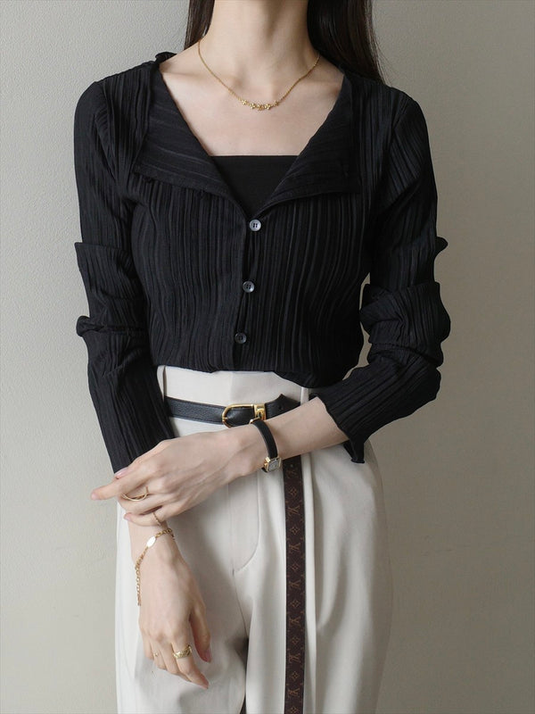 mellow rib cardigan tops / black
