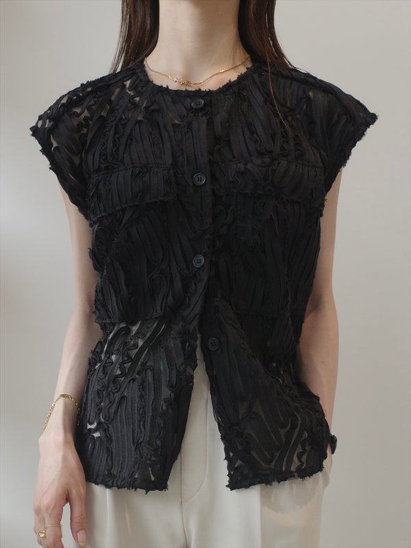 embroidery lace double pocket tops / black