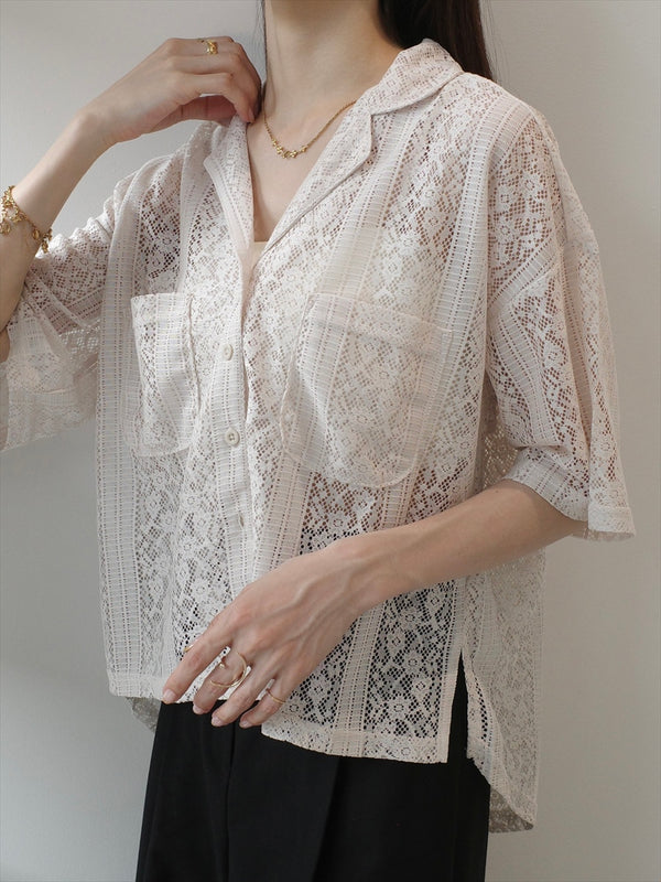 flower lace sheer shirt /beige