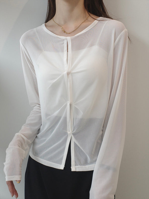 twist design sheer tops / white