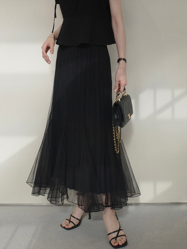 2way tulle layered pleats skirt