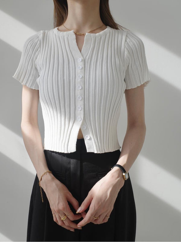 half sleeve rib cardigan / white