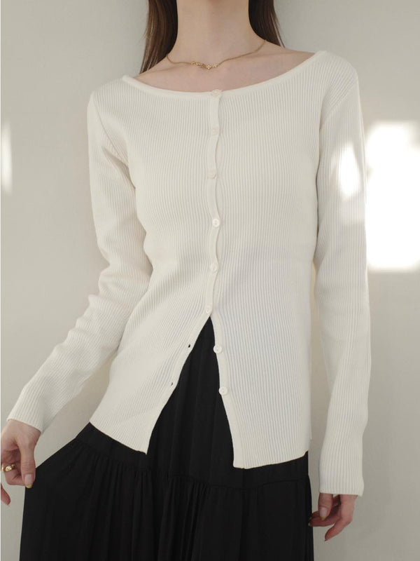 boat neck cardigan top / ivory