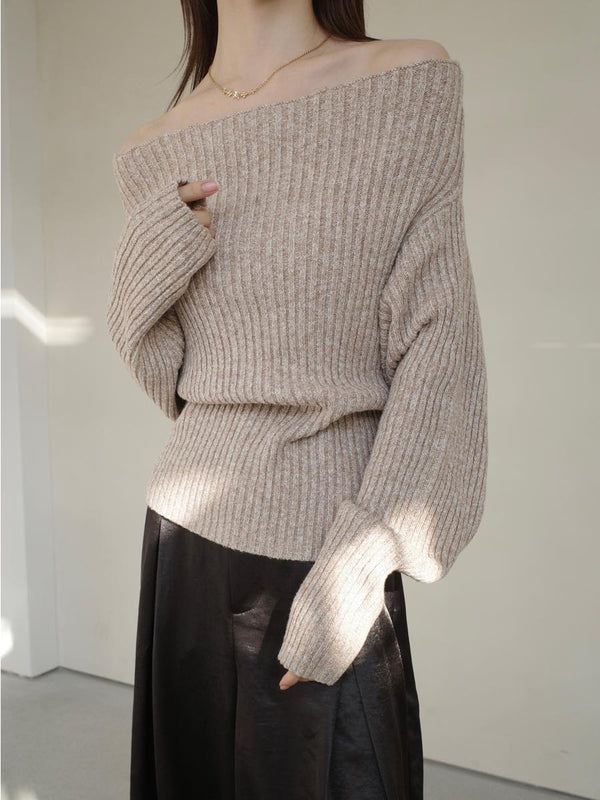 loose off shoulder rib knit / beige
