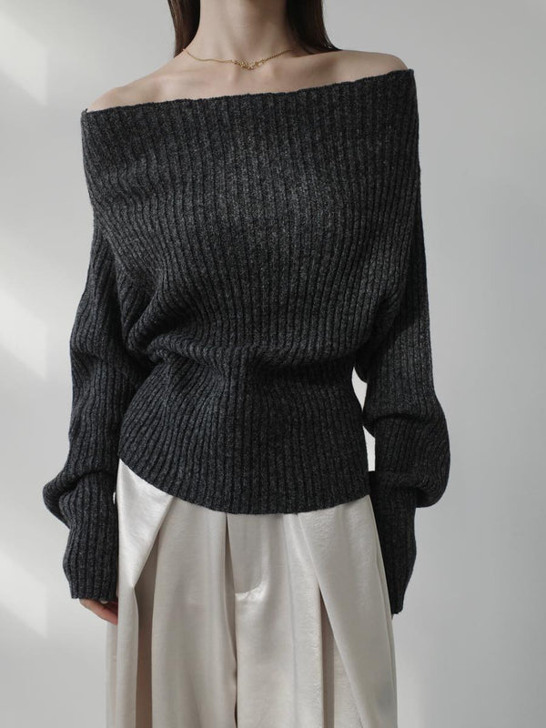 loose off shoulder rib knit / charcoal