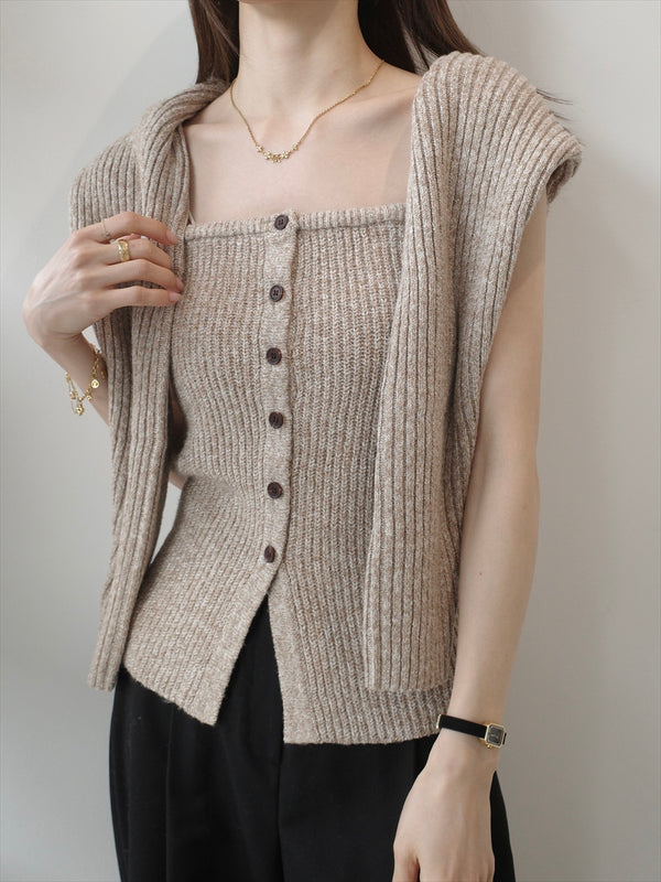 rib knit button bustier / beige
