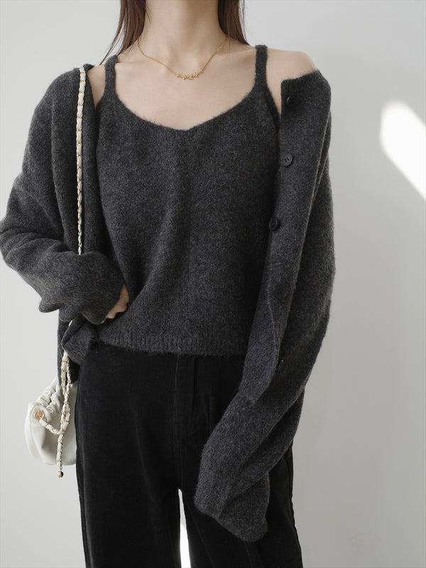 camisole set knit ensemble / charcoal
