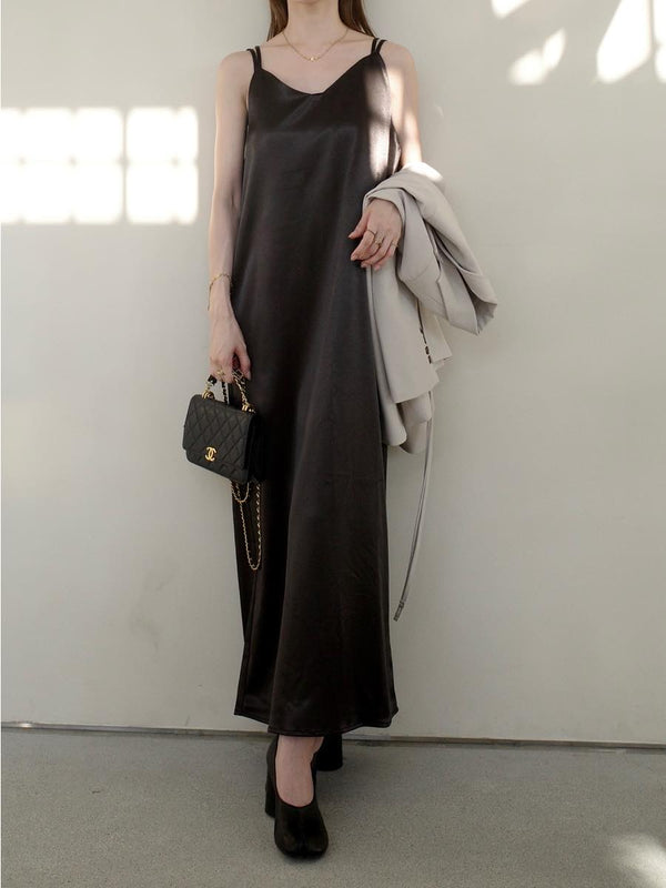 double strap cami dress / black