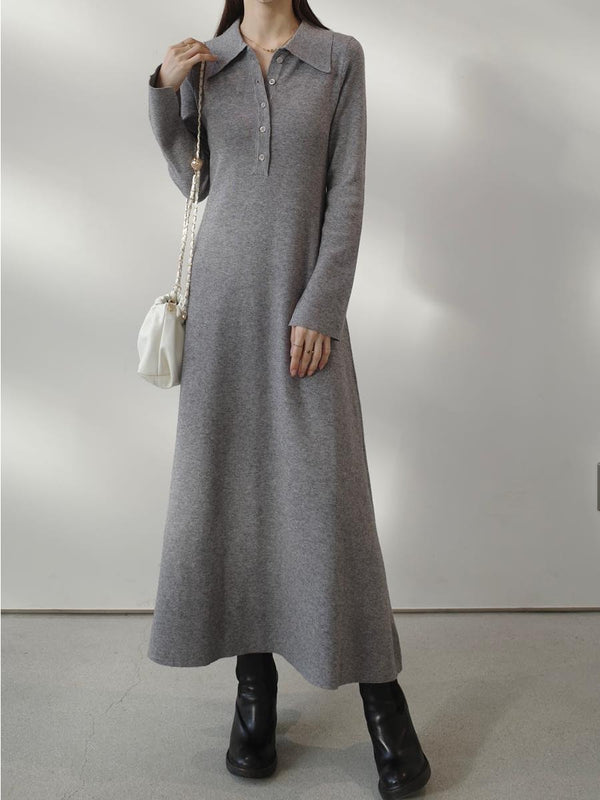 polo neck slit sleeve dress / grey