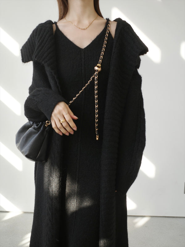 cami onepiece coatigan set / black