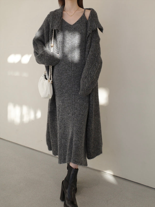 cami onepiece coatigan set / grey