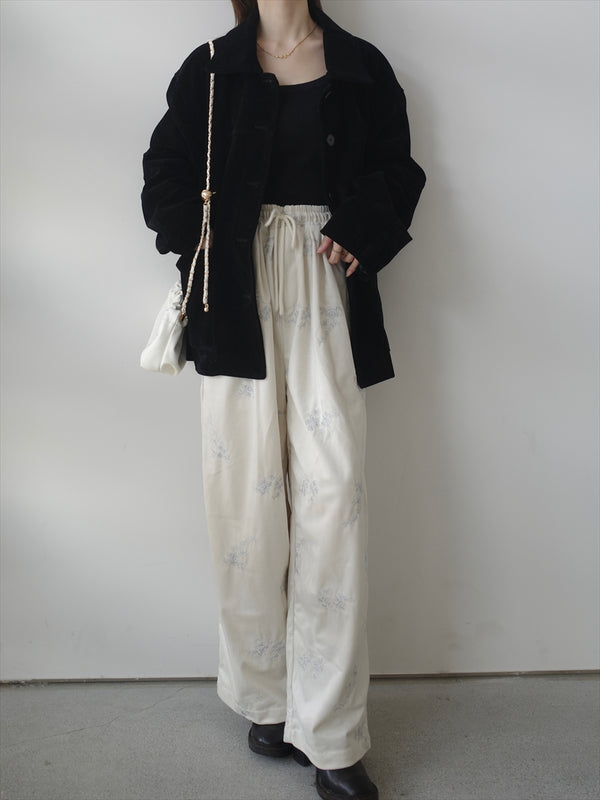 flower embroidery velvet pants / ivory