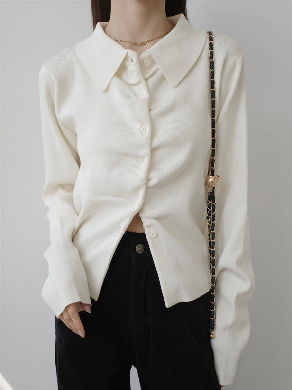 twist placket polo knit / ivory