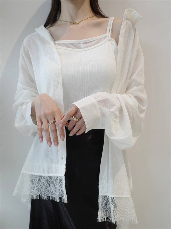 lace detail sheer shirt / ivory