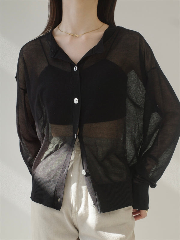 silver button sheer cardigan / black