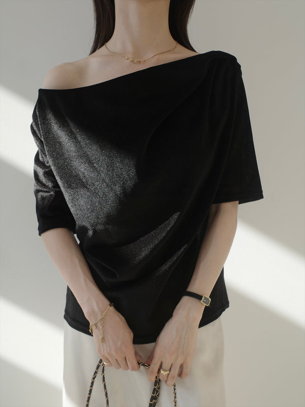 sheer velour drape top / black