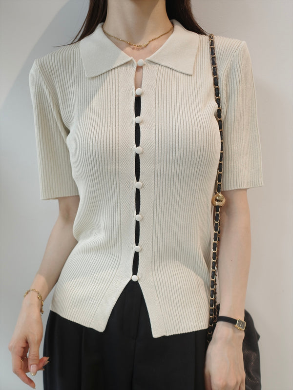 button line polo top / ivory