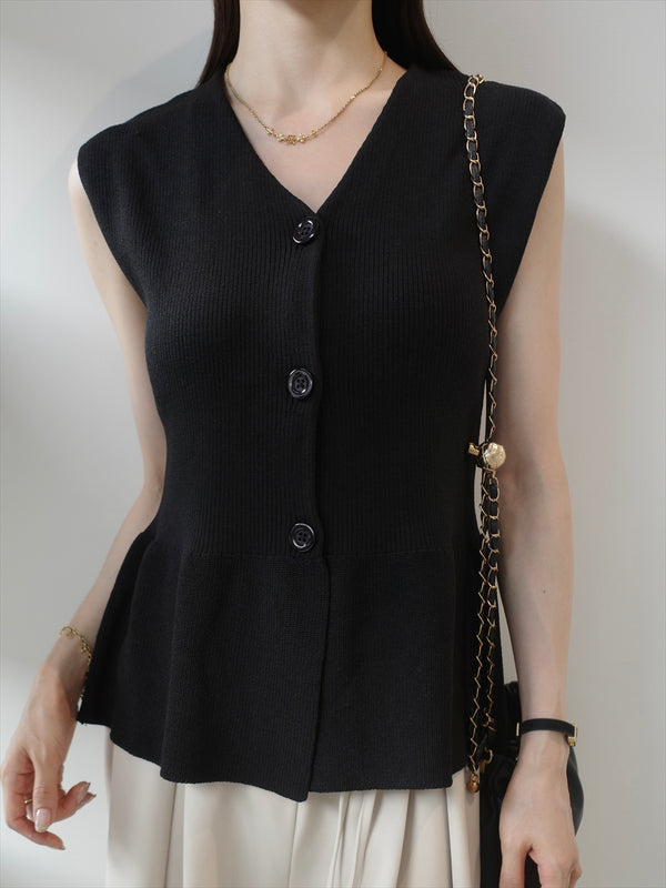 peplum silhouette rib top / black