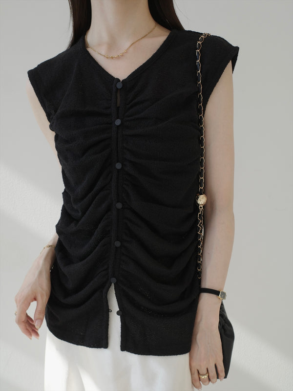 button gather design top / black