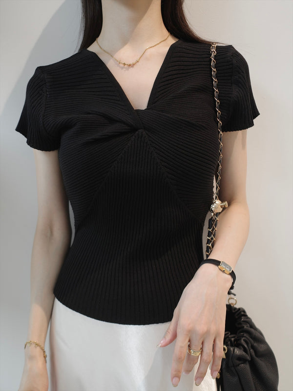 twist design rib top / black