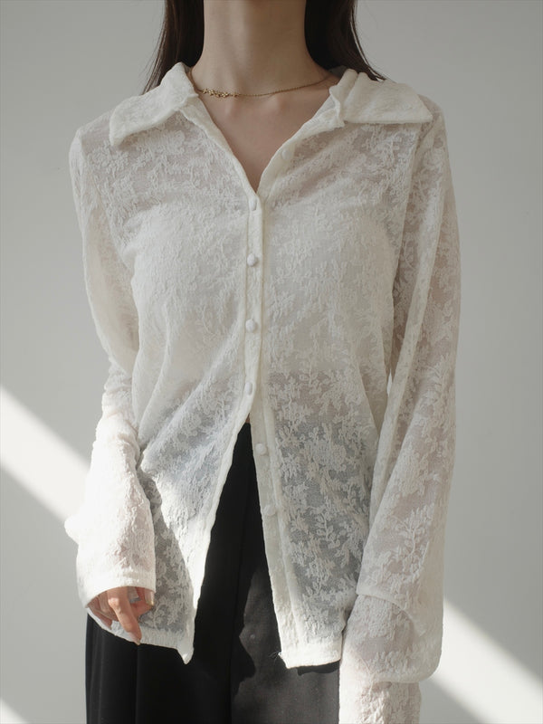 flower jacquard sheer shirt / ivory