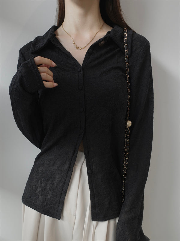 flower jacquard sheer shirt / black