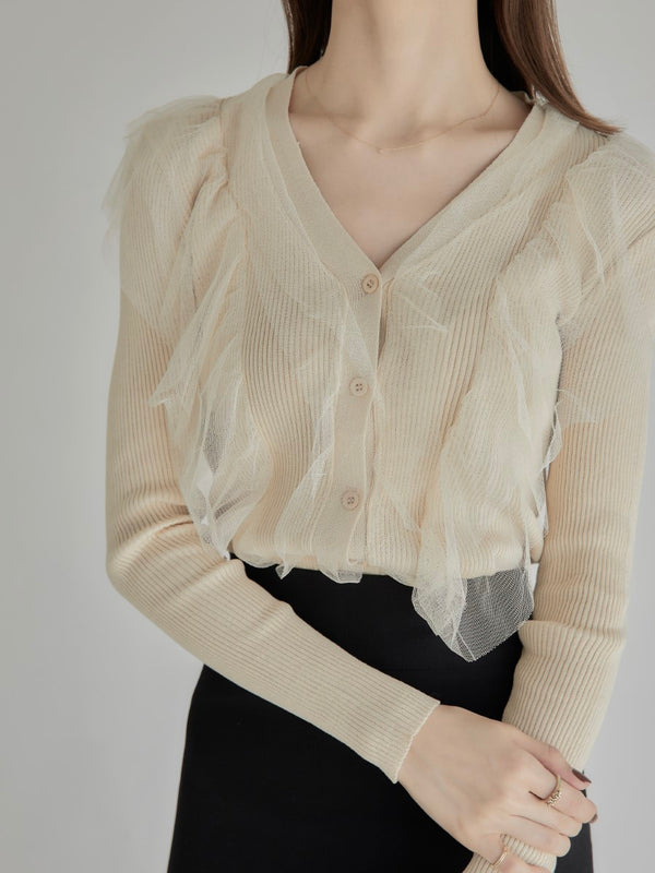 tulle frill cardigan / beige