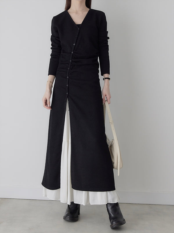 button line asymmetry dress / black