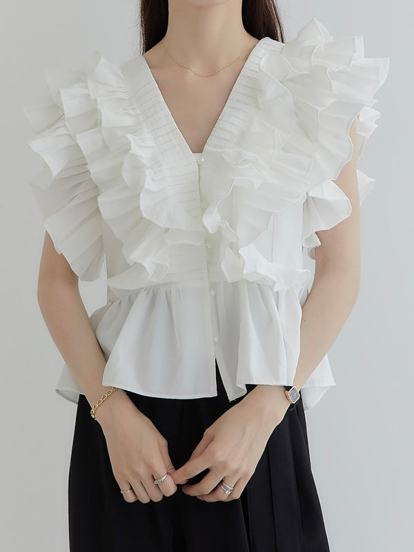 ruffle frill blouse / white