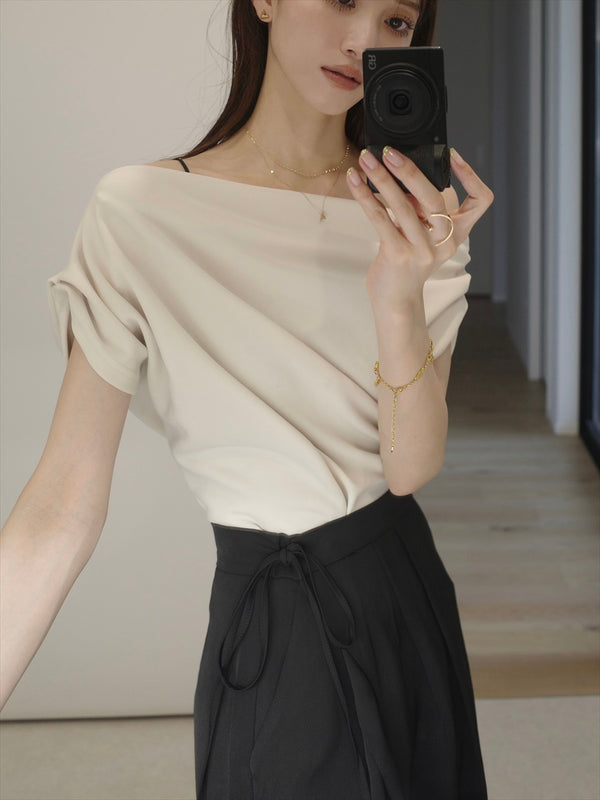 asymmetry drape tops / beige