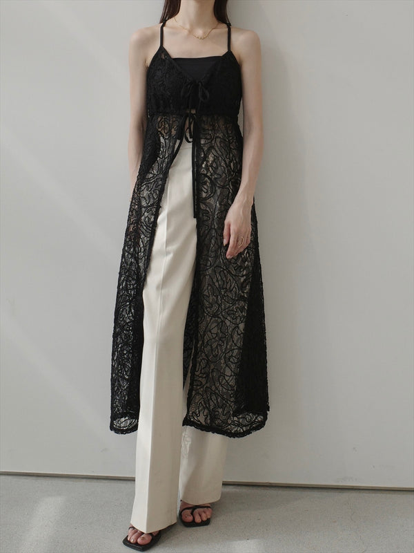 double ribbon lace cami dress / black