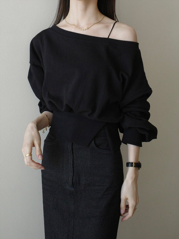 off shoulder sweat tops / black