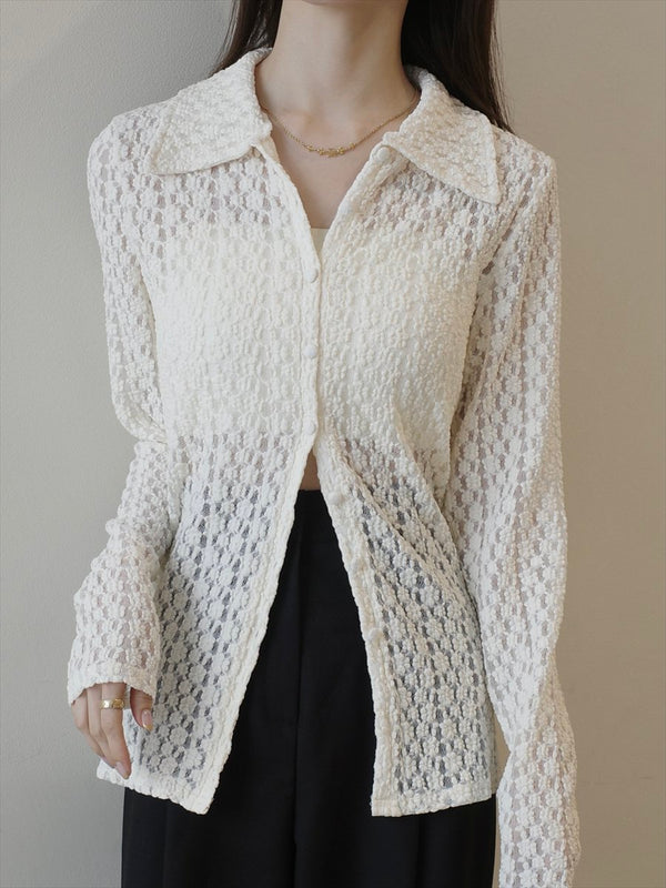 flower emboss shirt cardigan / ivory