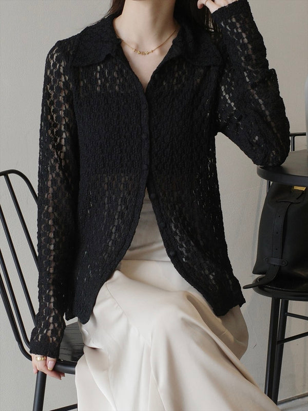 flower emboss shirt cardigan / black