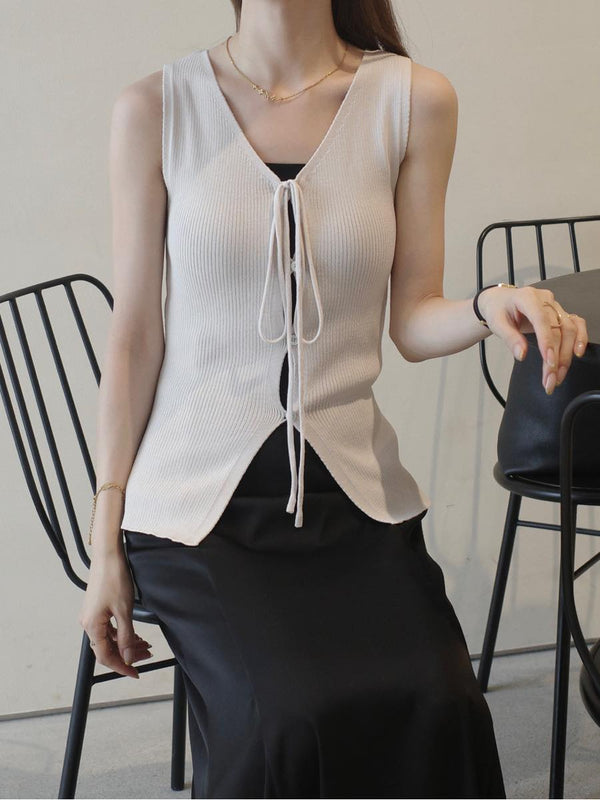 ribbon knit vest / beige