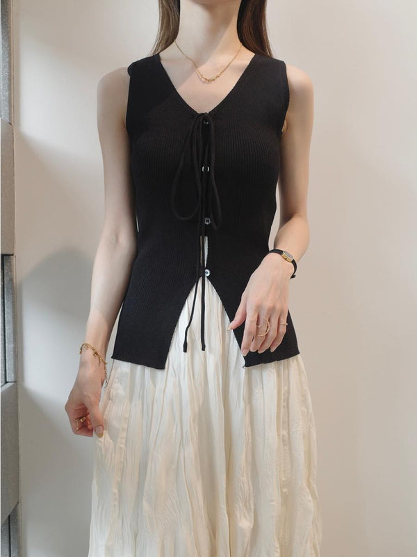 ribbon knit vest / black