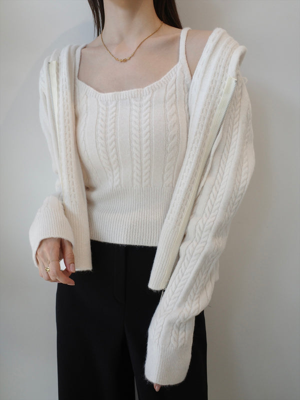 camisole set cable knit hoodie / ivory