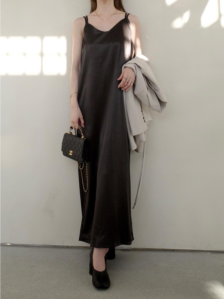 double strap cami dress / black