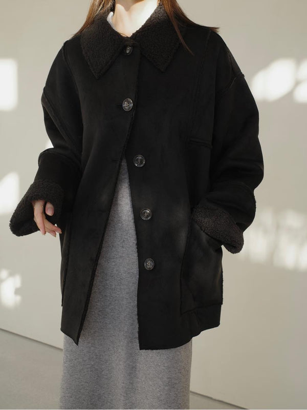 boa collar over size jacket