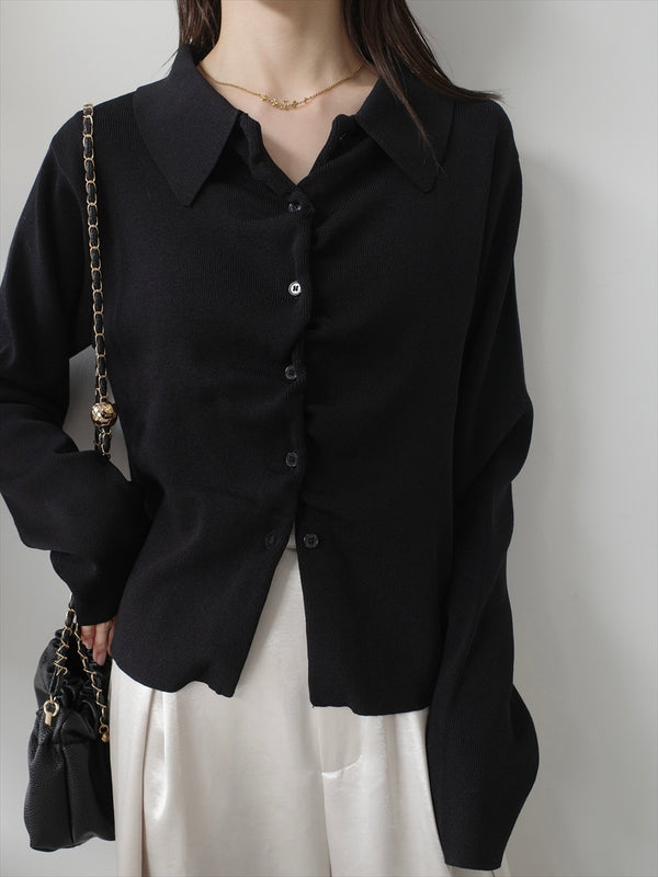 twist placket polo knit / black