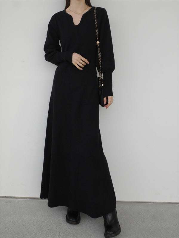 heart neck puff sleeve dress / black